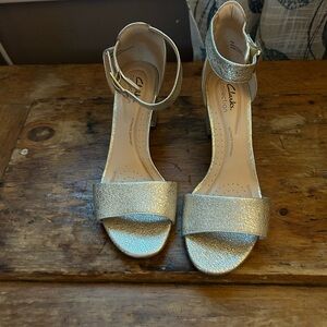 Clarks Gold Ankle Strap Heels